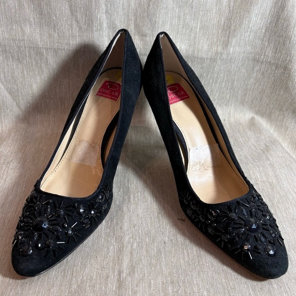 OSCAR DE LA RENTA Sz 8.5 Beaded Toe Cap  Classic Festive Pump Designer Shoes - Picture 1 of 10